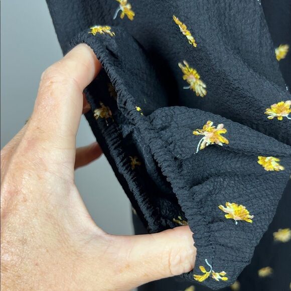 Madewell Black Floral Long Sleeve Dress with Belt - Picture 7 of 8